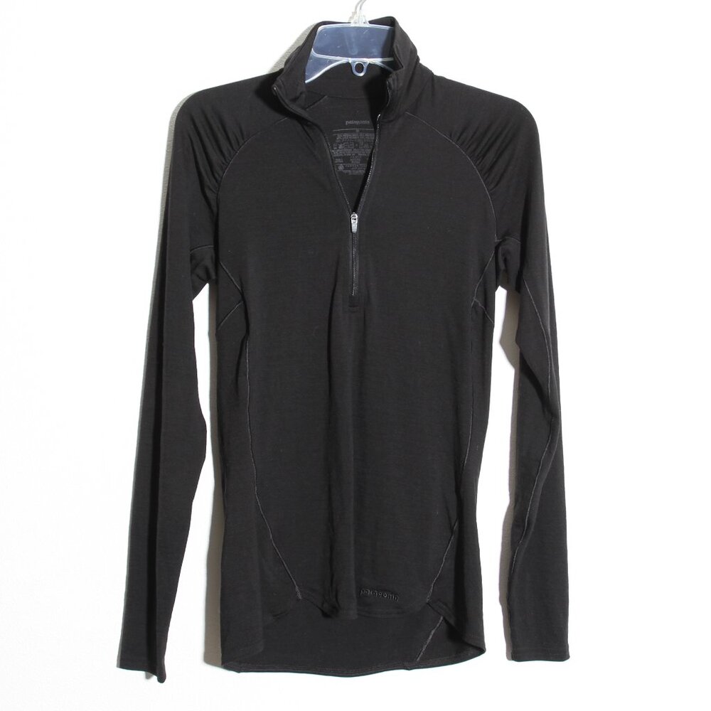 Patagonia Merino Wool Half Zip Pullover Long Sleeves Black Baselayer Size XS